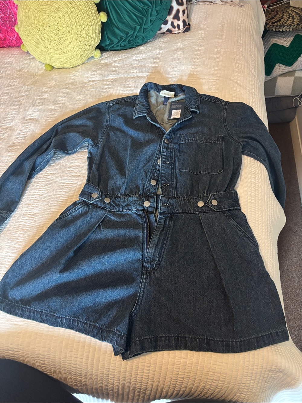 Denim log sleeves romper NWT